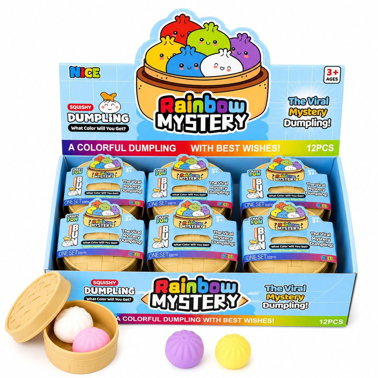 Jucărie Antistres Mini Dumpling Squishy, Set 3 Bucăți, Model și Culori Aleatorii, Jucărie Senzorială