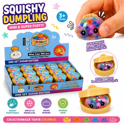 Jucărie Antistres Mini Squishy Dumpling cu Bile Gel si Lumini 5cm – Squishy Moale în Formă de Gălușcă,