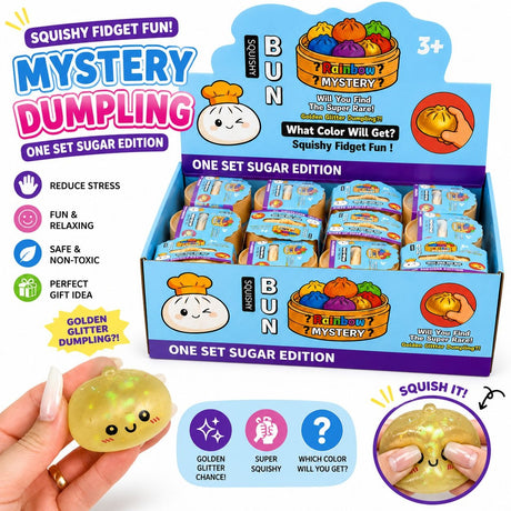 Jucărie Antistres Mini Squishy Dumpling Mystery Cu Sclipici 5,5cm – Gălușcă Squishy Surpriză, Super Moale