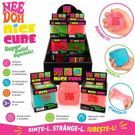 Jucărie Antistres NeeDoh Nice Cube Fosforescent – Cub Squishy Elastic care Strălucește în Întuneric