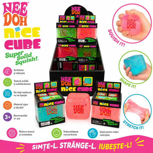 Jucărie Antistres NeeDoh Nice Cube Fosforescent – Cub Squishy Elastic care Strălucește în Întuneric