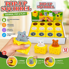 Jucărie Antistres Pop-Up Șoricel în Cașcaval 5cm– Squishy Squeeze Toy pentru Copii