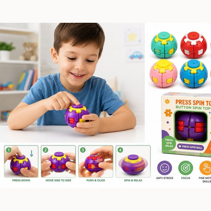 Jucărie Antistres Press Spin Top – Minge Fidget Rotativă pentru Relaxare, Focus și Dexteritate