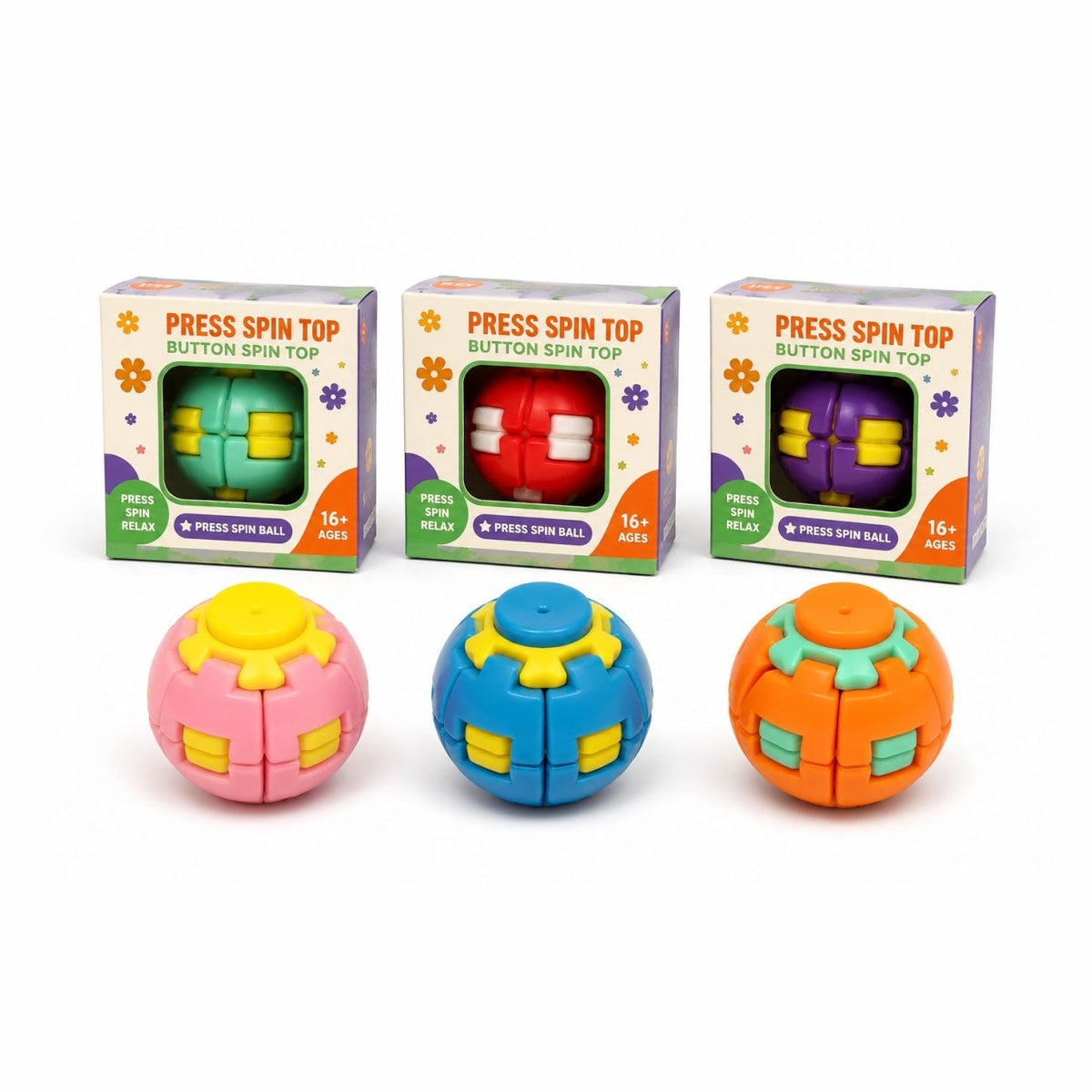 Jucărie Antistres Press Spin Top – Minge Fidget Rotativă pentru Relaxare, Focus și Dexteritate