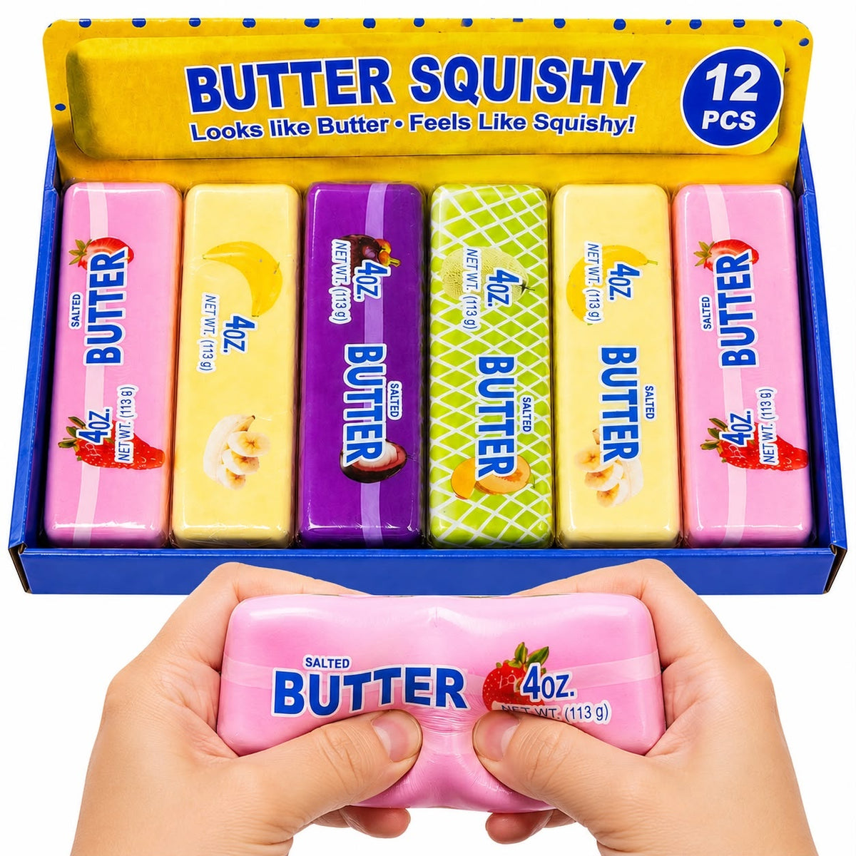 Jucărie Antistres Squishy Butter cu Fructe, 13 cm, Moale și Elastică, Model Aleatoriu