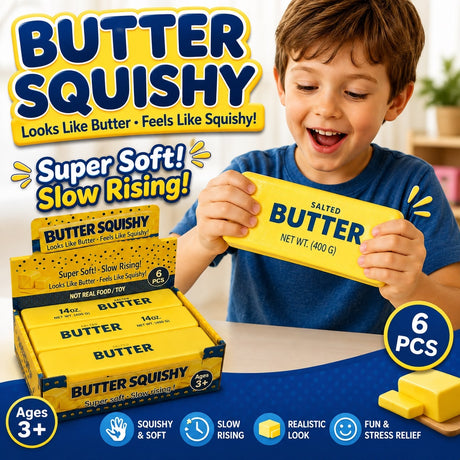 Jucărie Antistres Squishy Butter Gigant Galben 23cm, Super Moale și Elastică, 3+ Ani