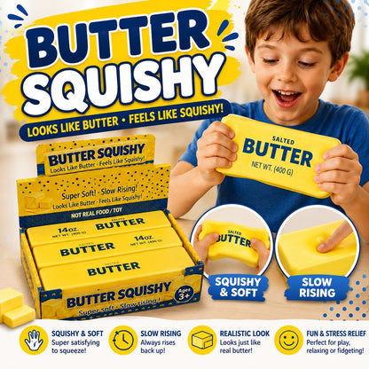 Jucărie Antistres Squishy Butter Gigant Galben 23cm, Super Moale și Elastică, 3+ Ani