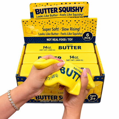 Jucărie Antistres Squishy Butter Gigant Galben 23cm, Super Moale și Elastică, 3+ Ani