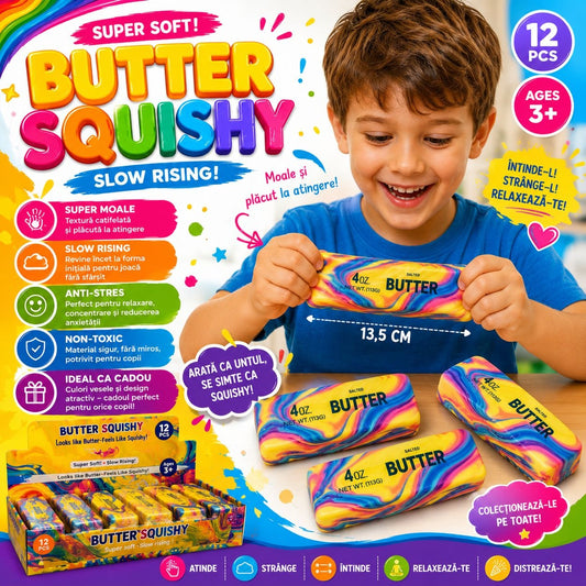 Jucărie Antistres Squishy Butter Marble 13 cm – Model Unt Colorat, Moale și Elastic
