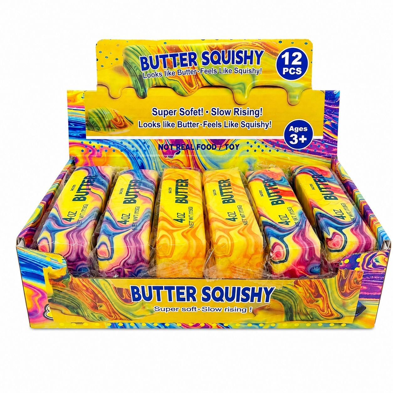 Jucărie Antistres Squishy Butter Marble 13 cm – Model Unt Colorat, Moale și Elastic