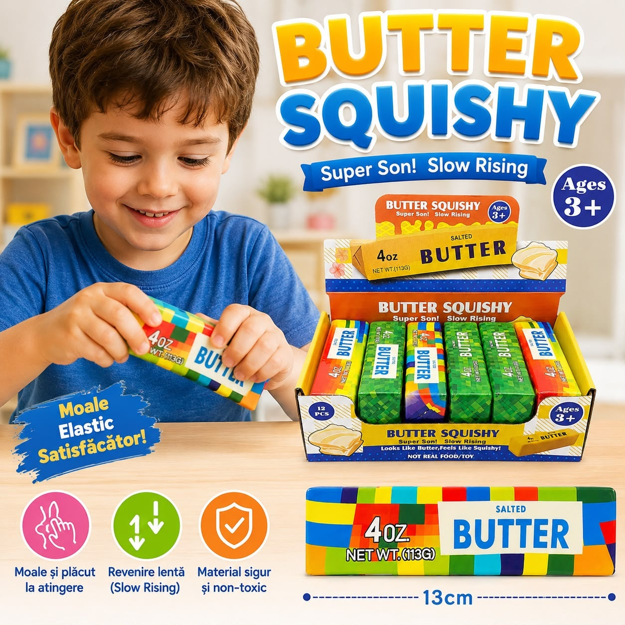 Jucărie Antistres Squishy Butter Multicolor 13 cm – Slow Rising, Moale și Elastică pentru Copii și Adulți