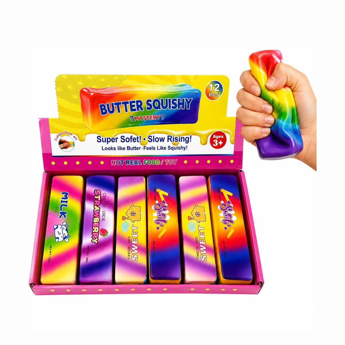 Jucărie Antistres Squishy Butter Multicolor, 13 cm, Slow Rising, Super Moale, Model Aleatoriu