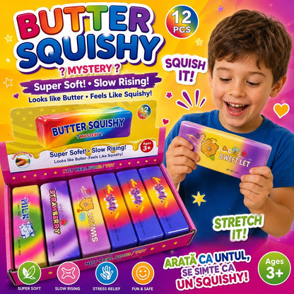 Jucărie Antistres Squishy Butter Multicolor, 13 cm, Slow Rising, Super Moale, Model Aleatoriu