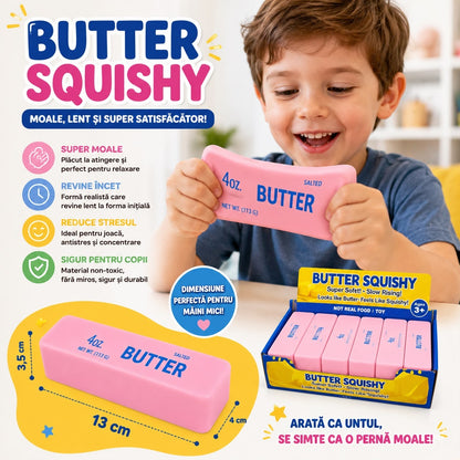 Jucărie Antistres Squishy Butter Roz 13 cm – Squishy Super Moale, Jucărie Senzorială pentru Copii