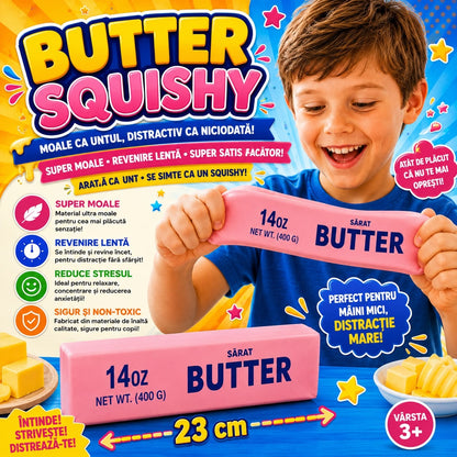 Jucărie Antistres Squishy Butter Roz Slow Rising, 23 x 5 cm, Super Moale și Elastică