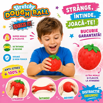 Jucărie Antistres Squishy Căpșună Elastică 7cm– Jucarie Senzorială Stretchy Dough Ball pentru Copii și Adulți