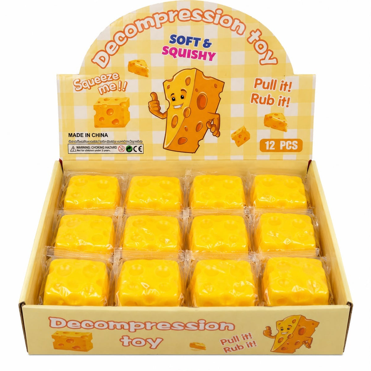 Jucărie Antistres Squishy Cașcaval 5 cm, cu Spumă în Interior, Moale și Elastică