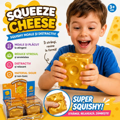 Jucărie Antistres Squishy Cașcaval Gigant Auriu 10 cm, Slow Rising, cu Spumă în Interior