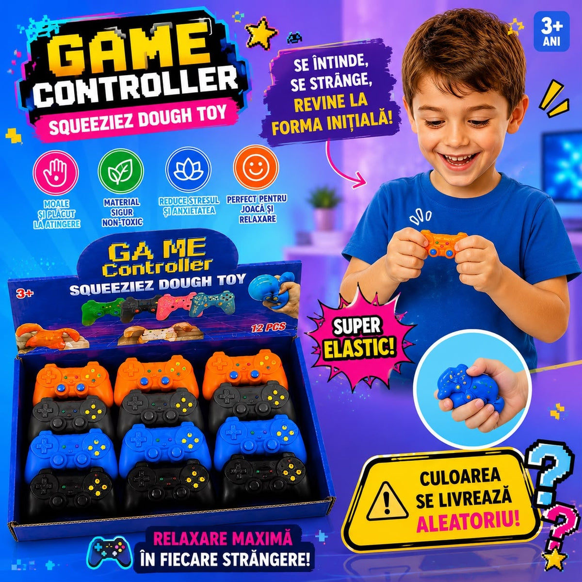 Jucărie Antistres Squishy Controller Game, Model și Culoare Aleatorie, Super Moale și Elastică