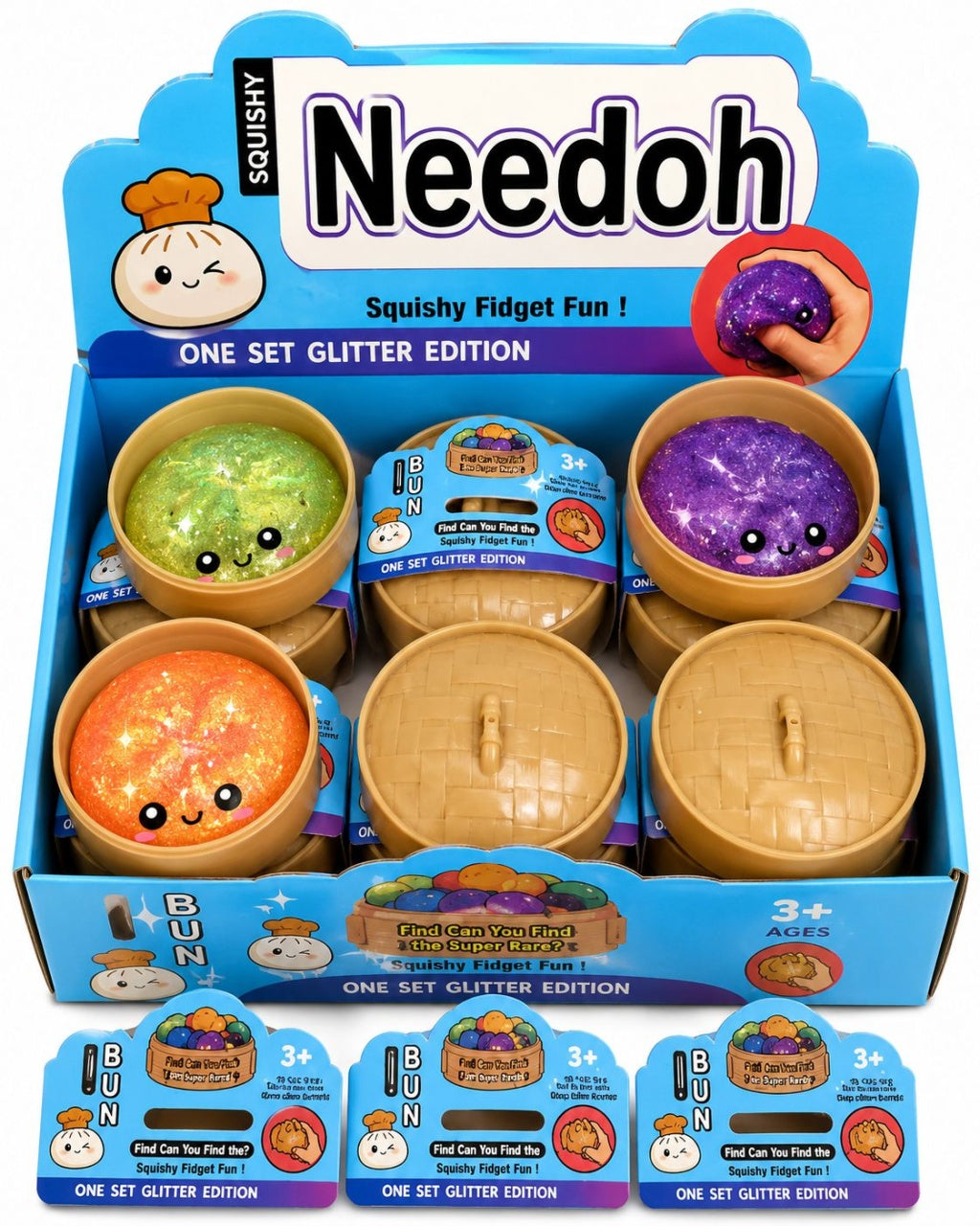 Jucărie Antistres Squishy cu Sclipici 8.5 cm , tip Needoh– Minge Elastică Glitter, Model Aleatoriu