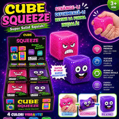 Jucărie Antistres Squishy Cub cu Fețe Amuzante și Sclipici, Slow Rising, Culoare și Model Aleatoriu, 3+ Ani