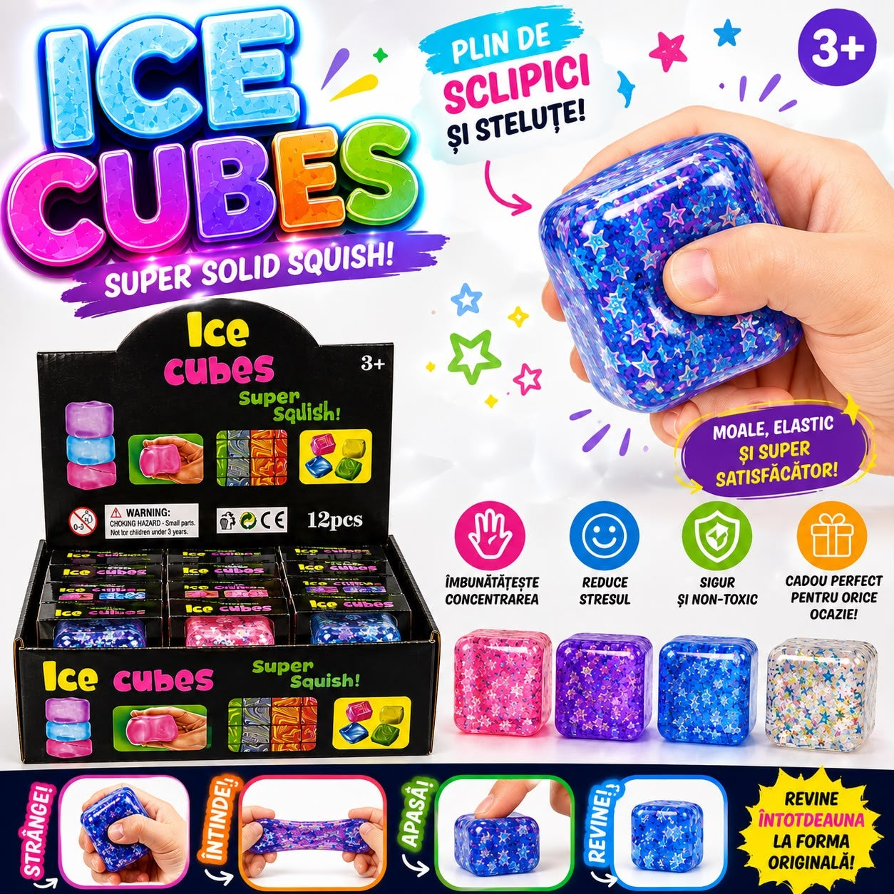 Jucărie Antistres Squishy Cub cu Fulgi de Nea, Slow Rising, Moale și Elastică, Model Aleatoriu