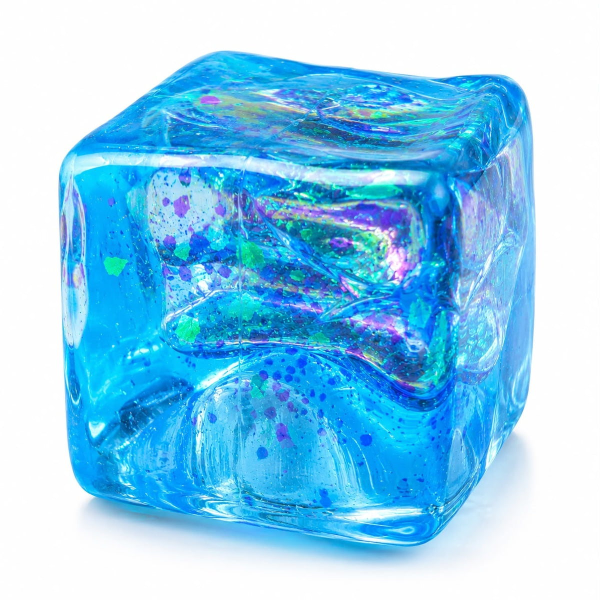 Jucărie Antistres Squishy Cub cu Sclipici Reflectorizant – Cube Squeeze, Moale, Elastică, Fidget Toy, 6 cm