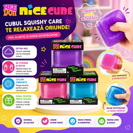 Jucărie Antistres Squishy Cub Nice Cube, Model Aleatoriu, Moale și Elastică