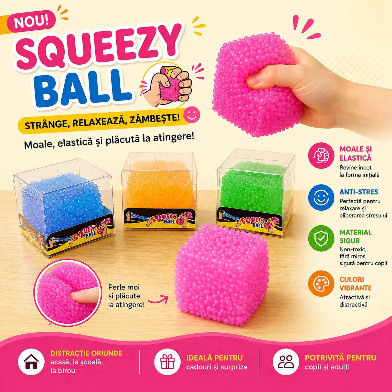 Jucărie Antistres Squishy Cub Squeezy Ball , Moale și Elastică, Jucarie Senzorială pentru Copii și Adulți