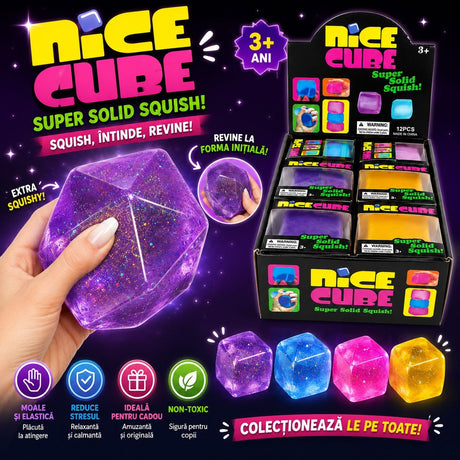 Jucărie Antistres Squishy Diamant cu Sclipici 6cm – Fidget Moale și Elastic, Model Cristal Colorat