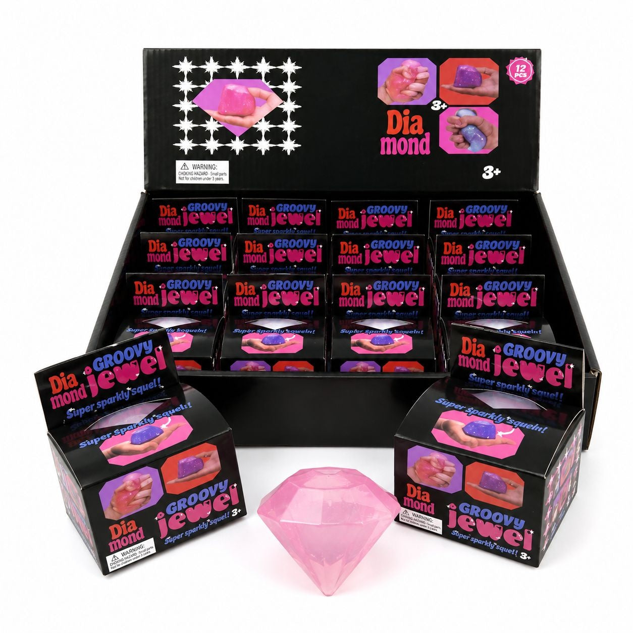 Jucarie antistres Squishy Diamond 6cm, moale cu sclipici, culoare aleatorie