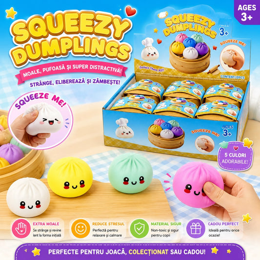 Jucărie Antistres Squishy Dumpling 8.5 cm cu Spumă în Interior – Extra Moale