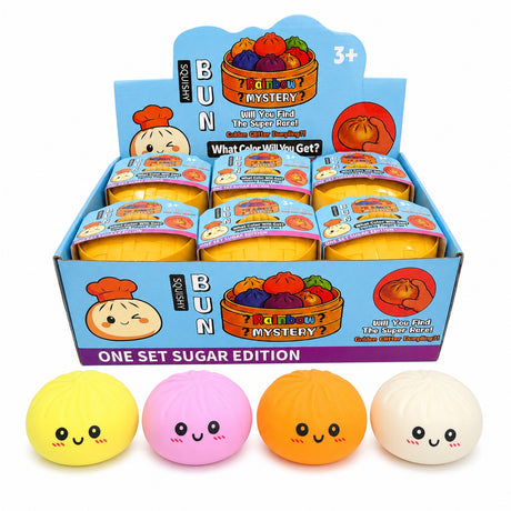 Jucărie Antistres Squishy Dumpling 8,5cm în Cutie Tip Bambus – Jucărie Antistres Moale pentru Copii