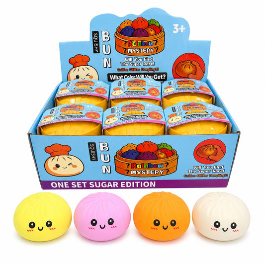 Jucărie Antistres Squishy Dumpling 8,5cm în Cutie Tip Bambus – Jucărie Antistres Moale pentru Copii