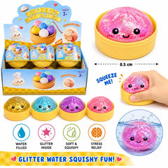 Jucărie Antistres Squishy Dumpling cu Apă și Sclipici 8,5 cm – Soft Squishy