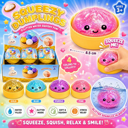 Jucărie Antistres Squishy Dumpling cu Apă și Sclipici 8,5 cm – Soft Squishy
