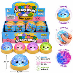 Jucărie Antistres Squishy Dumpling cu Bile din Gel, Sclipici și Lumini LED 5,5 cm