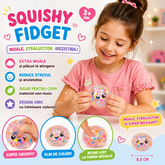 Jucărie Antistres Squishy Dumpling cu Bile din Gel și Inimioare Colorate, 8.5 cm
