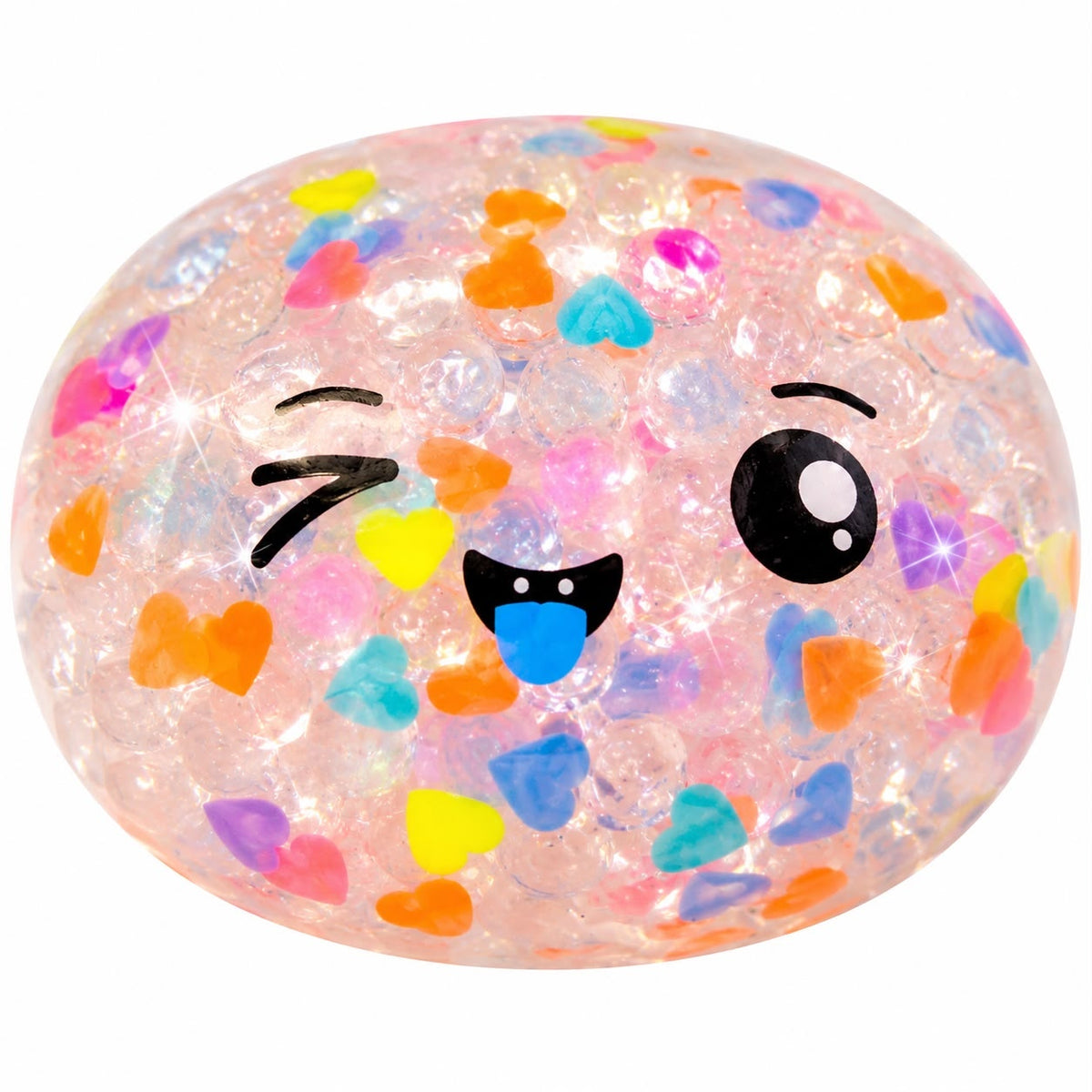 Jucărie Antistres Squishy Dumpling cu Bile din Gel și Inimioare Colorate, 8.5 cm