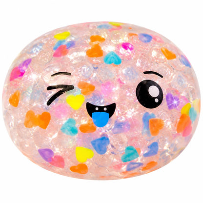 Jucărie Antistres Squishy Dumpling cu Bile din Gel și Inimioare Colorate, 8.5 cm