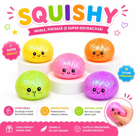 Jucărie Antistres Squishy Dumpling cu Bile din Gel și Sclipici 8.5 cm – Extra Moale