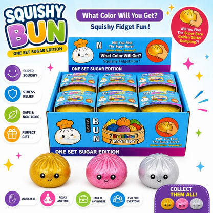 Jucărie Antistres Squishy Dumpling cu Bile din Gel și Sclipici, Culori Metalice, 8.5 cm