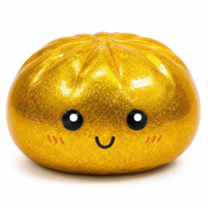 Jucărie Antistres Squishy Dumpling cu Bile din Gel și Sclipici, Culori Metalice, 8.5 cm