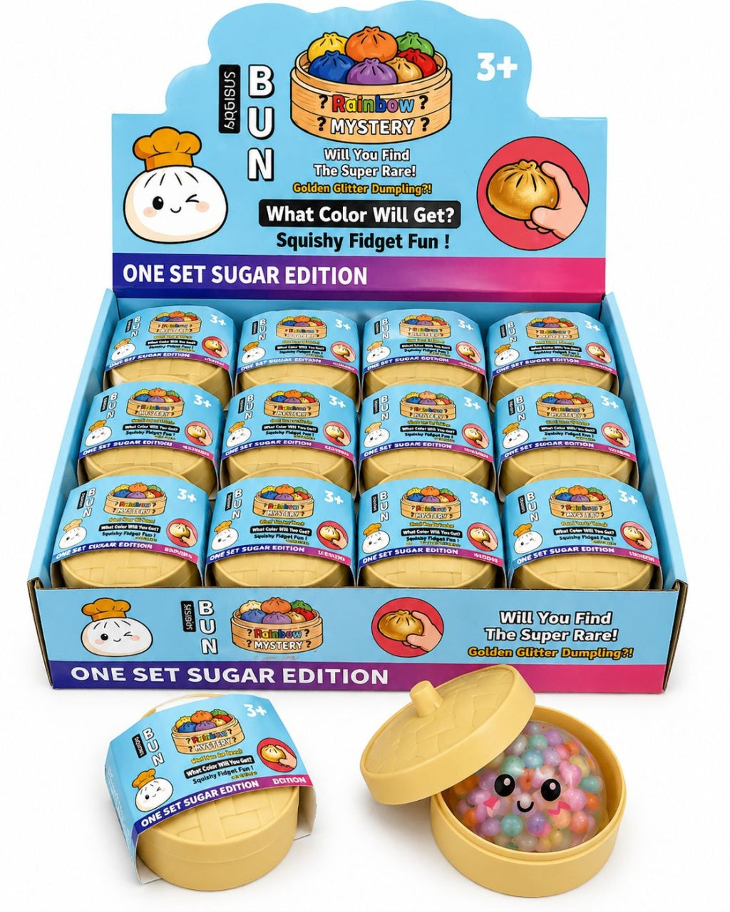 Jucărie Antistres Squishy Dumpling cu Bile Gel Colorate, 5 cm, Rainbow Mystery, Surpriză Colorată
