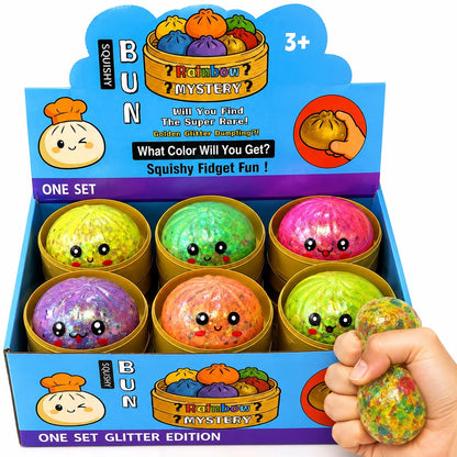 Jucărie Antistres Squishy Dumpling cu Bile Gel Multicolore mici, 8.5 cm, Elastică, Model/Culoare Aleatorie