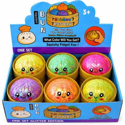 Jucărie Antistres Squishy Dumpling cu Bile Gel Multicolore mici, 8.5 cm, Elastică, Model/Culoare Aleatorie