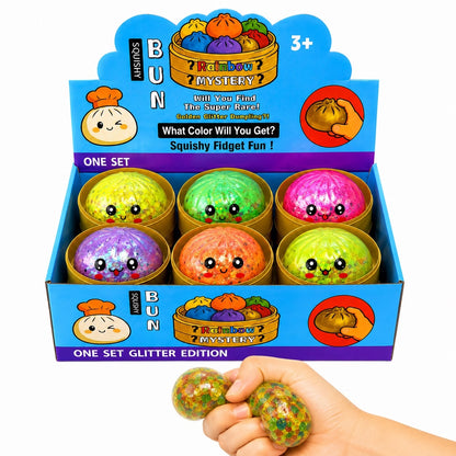 Jucărie Antistres Squishy Dumpling cu Bile Gel Multicolore mici, 8.5 cm, Elastică, Model/Culoare Aleatorie