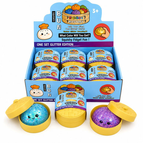 Jucărie Antistres Squishy Dumpling cu Bile Gel și Sclipici, 8 cm, Fidget Toy Surpriză Colorată