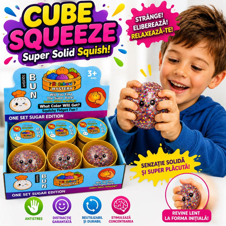 Jucărie Antistres Squishy Dumpling cu Gel și Confetti, 8,5 cm, Model Aleatoriu
