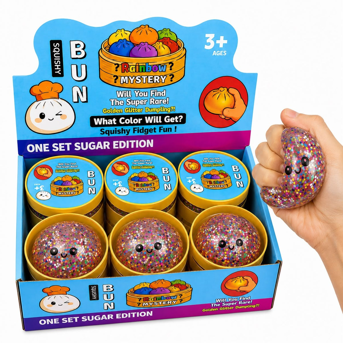 Jucărie Antistres Squishy Dumpling cu Gel și Confetti, 8,5 cm, Model Aleatoriu